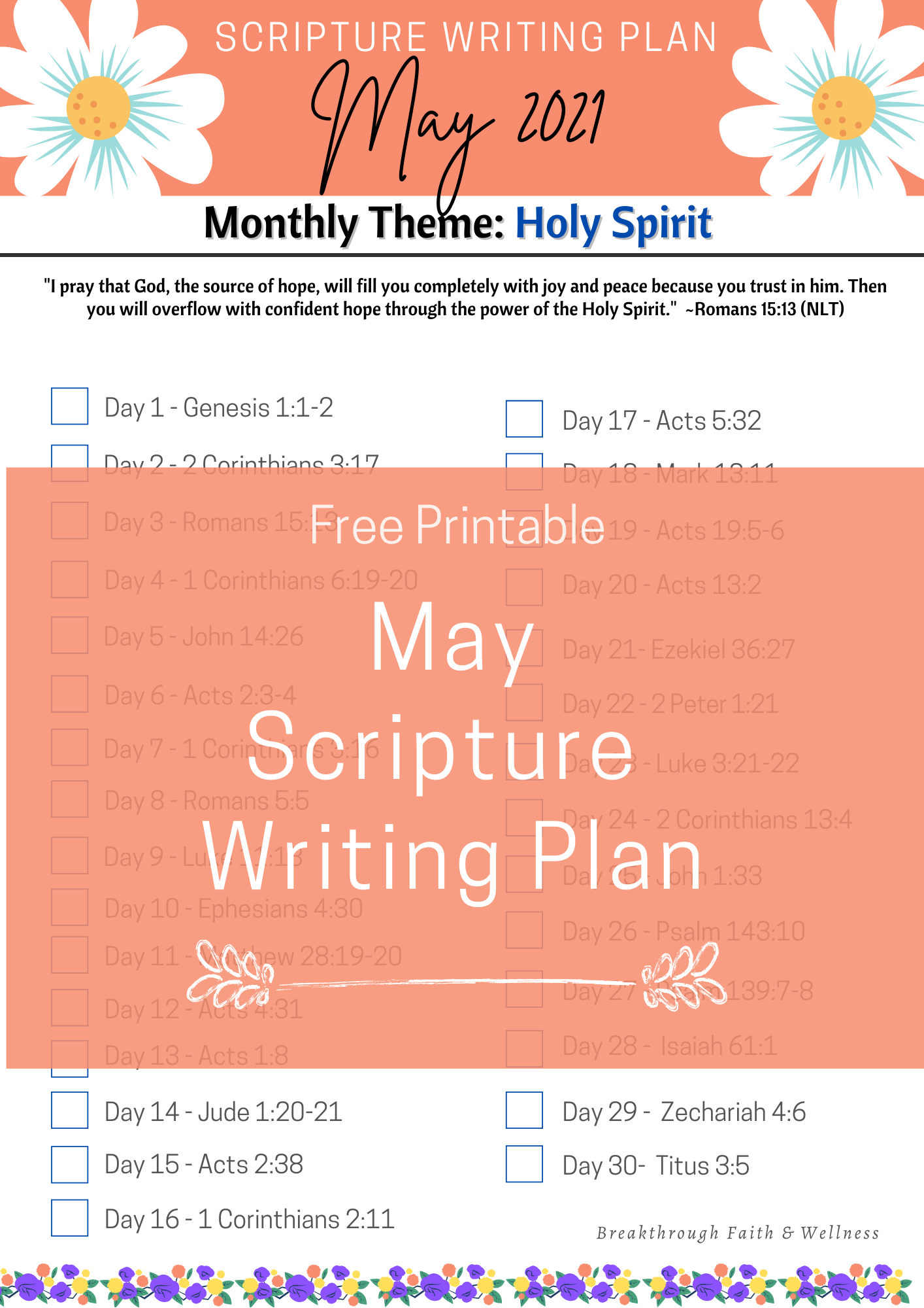 May Scripture Writing Plan ~ Holy Spirit - Breakthrough Faith and Wellness